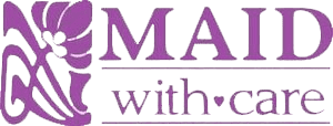 CLONE - Maid with Care Logo Maid with Care logo featuring a stylized cleaning lady and purple text.